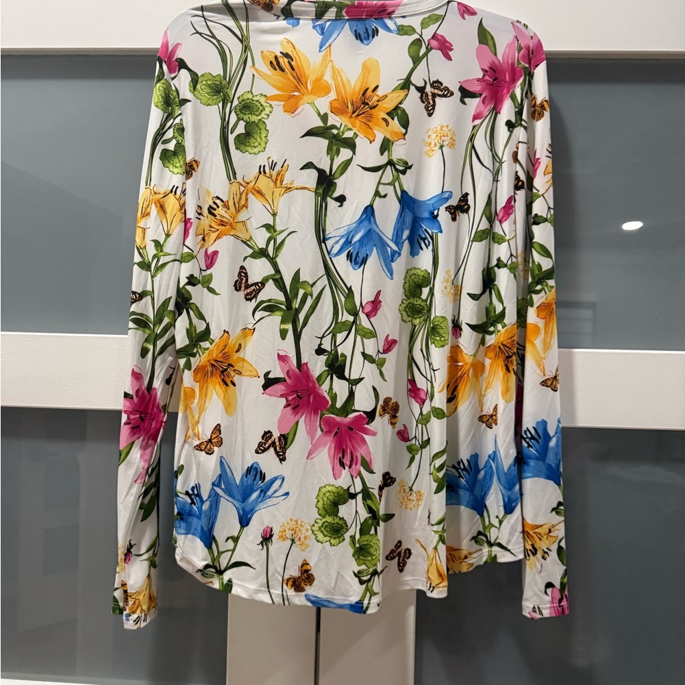 INC Floral V-Neck Button Front Blouse - White with Blue & Yellow Floral sz Large - Picture 6 of 9